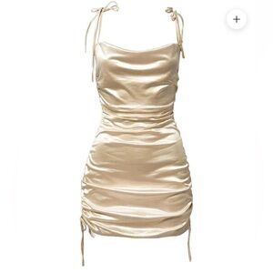 Hot! Designer Leau Ruched adjustable length Mini Midi Satin Party Cocktail Dress